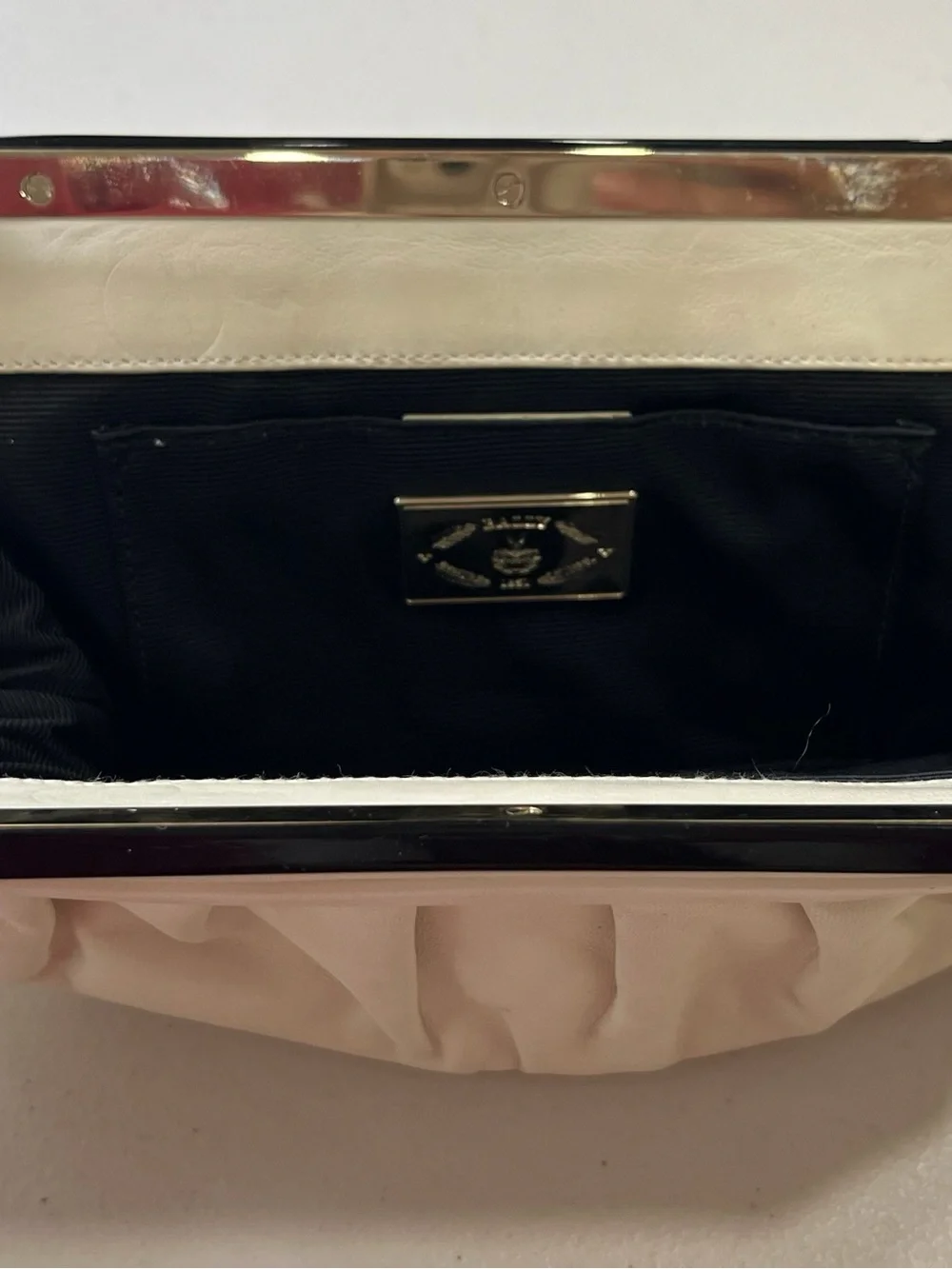 Bally Vintage Ivory Leather Frame Clutch Bag Black Resin Frame Gold Hardware